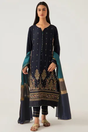 3 Piece Unstitched Embroidered Raw Silk Suit