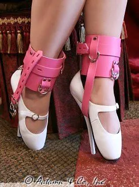 6793A      Enforced Femininity Hot Pink Locking Bondage Shoe Cuffs