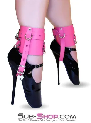 6793A      Enforced Femininity Hot Pink Locking Bondage Shoe Cuffs