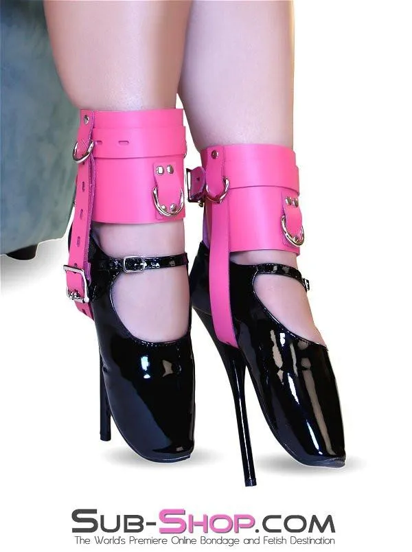 6793A      Enforced Femininity Hot Pink Locking Bondage Shoe Cuffs