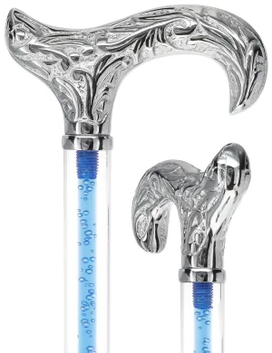 Color Crystal Elegance Chrome Derby Cane with Invisible Acrylic Shaft Options