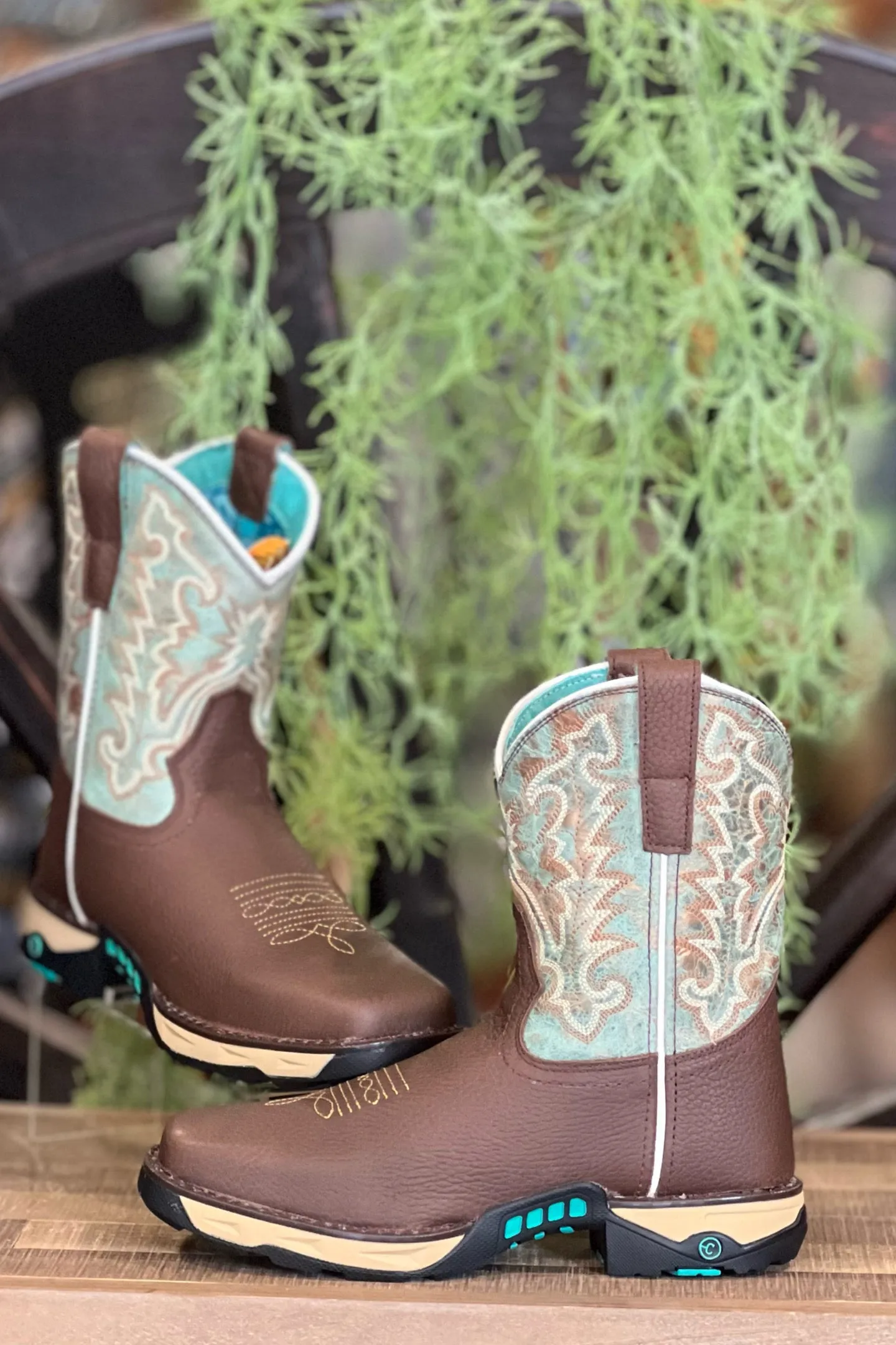 Corral Ladies Farm & Ranch Mint & Brown Square Toe Work Boots