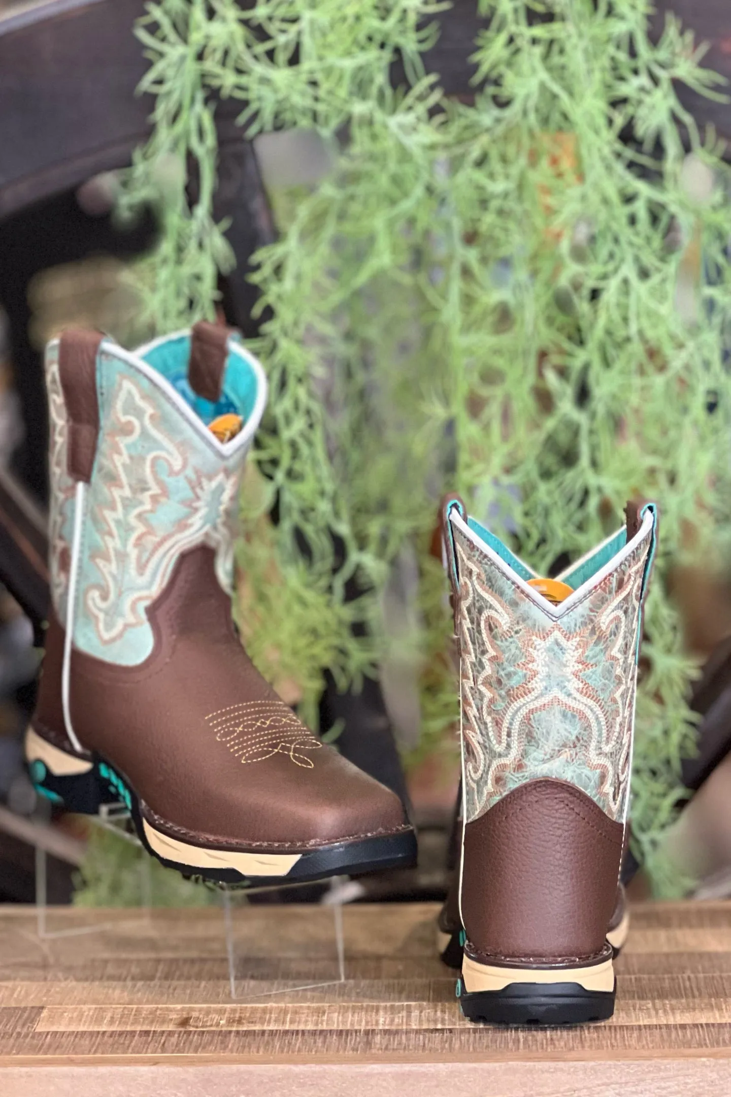 Corral Ladies Farm & Ranch Mint & Brown Square Toe Work Boots