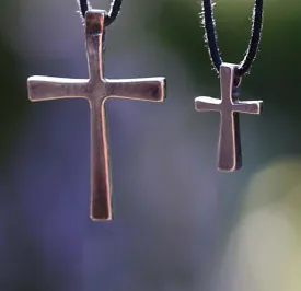 Delicate Cross Peace Bronze Pendant Necklace on Adjustable Natural Fiber Cord (Wholesale)