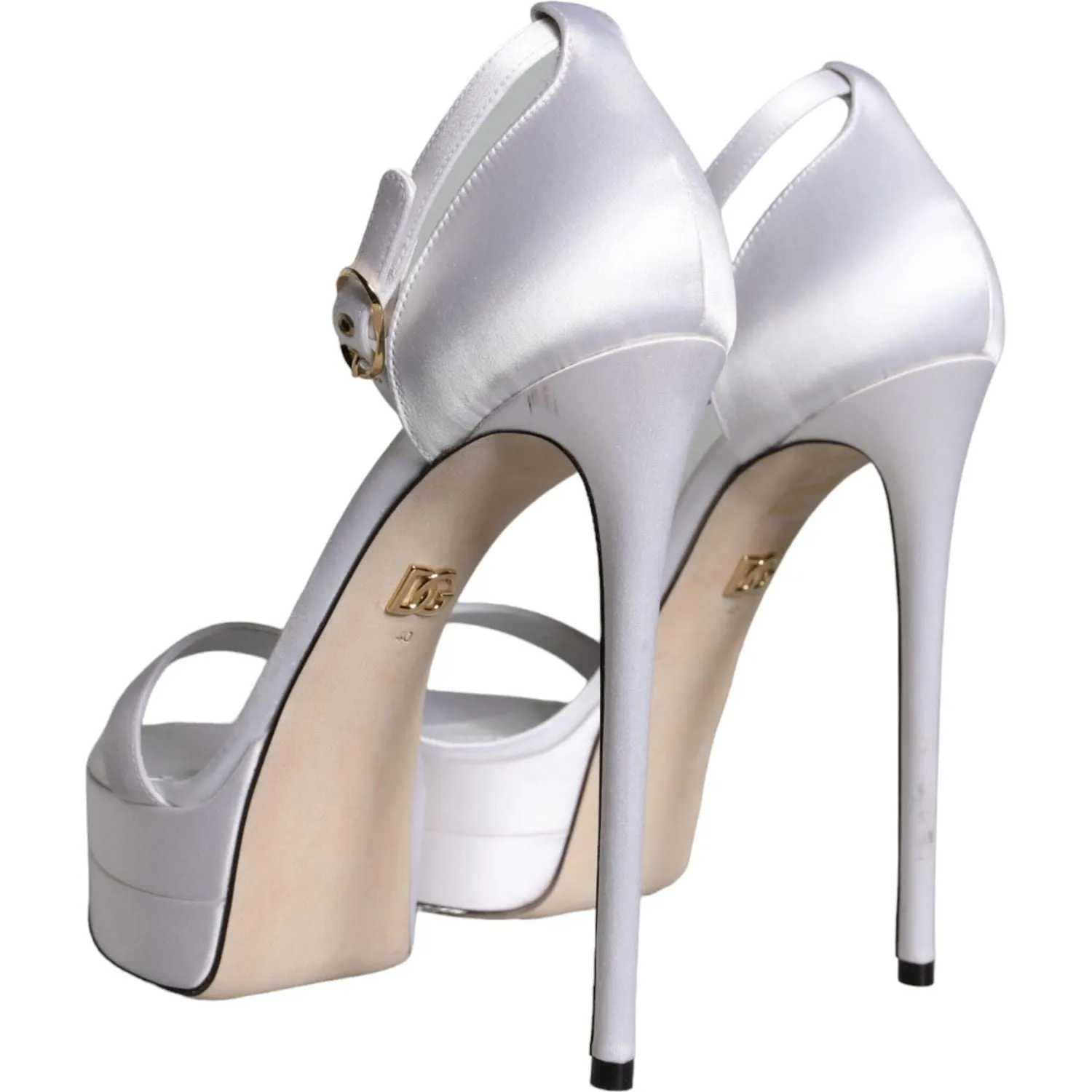 Dolce & Gabbana White Keira Satin Ankle Strap Sandals Shoes