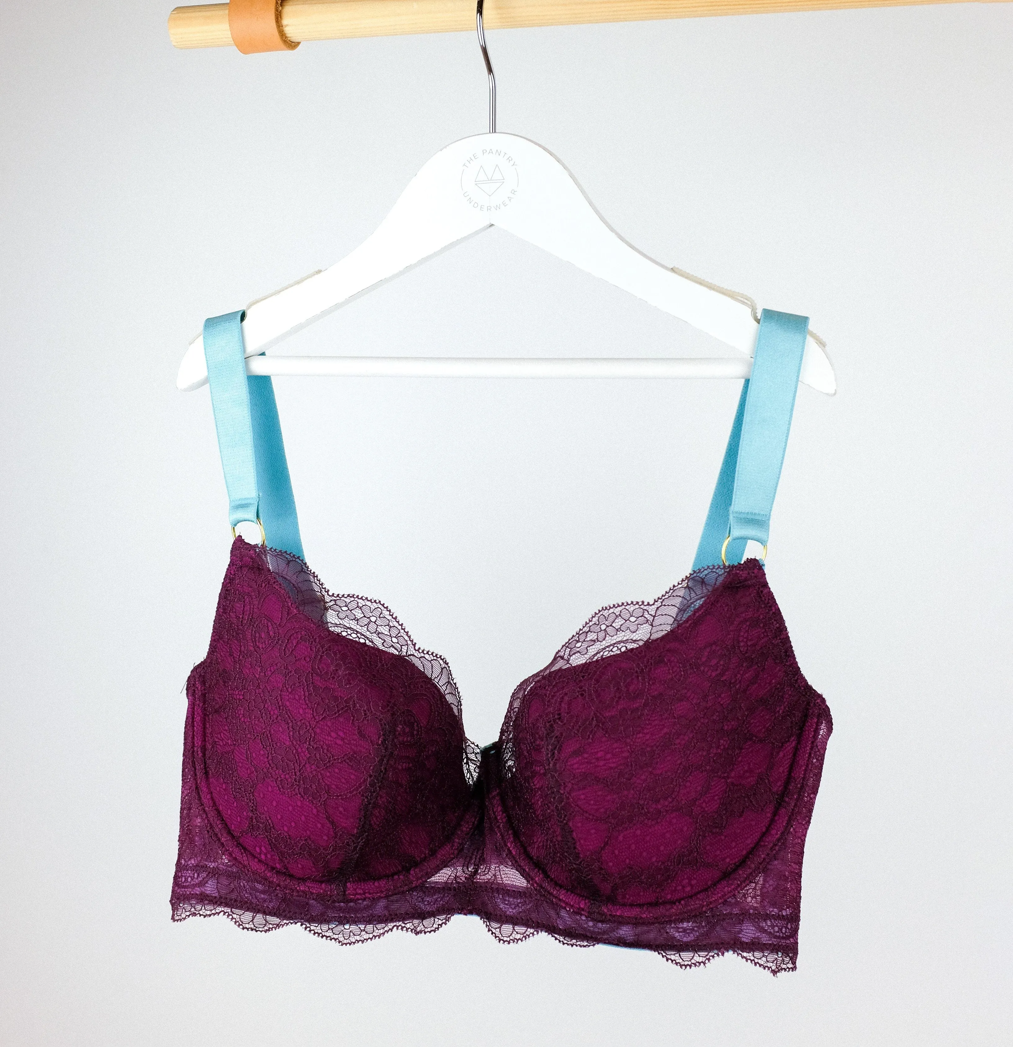 Mulberry mesh w. plum & turquoise padded balconette bra