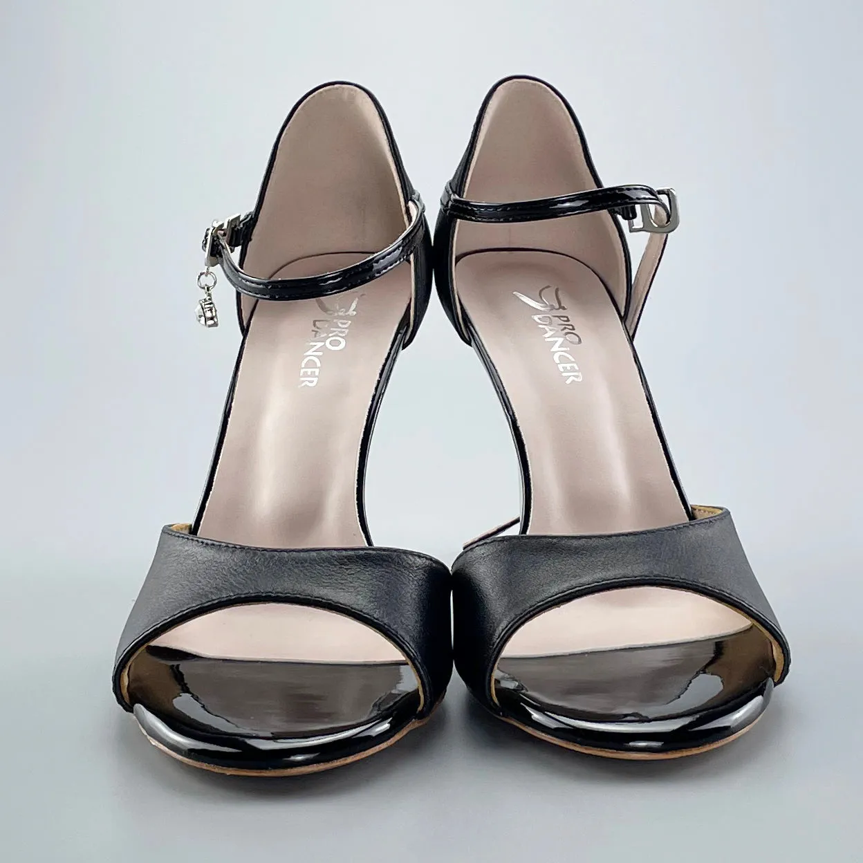 Open-toe and Closed-back Argentine Tango Shoes High Salsa Heels Hard Leather Sole&nbsp;Black