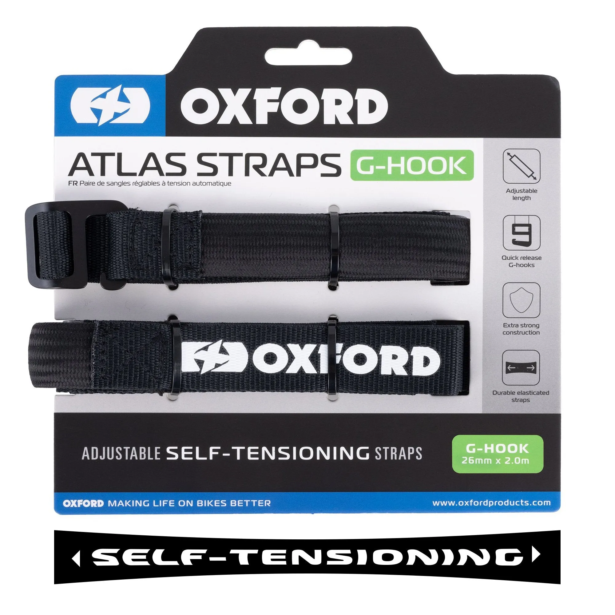 Oxford Atlas Straps G-Hook 26mm x 2.0M Black (Pair)