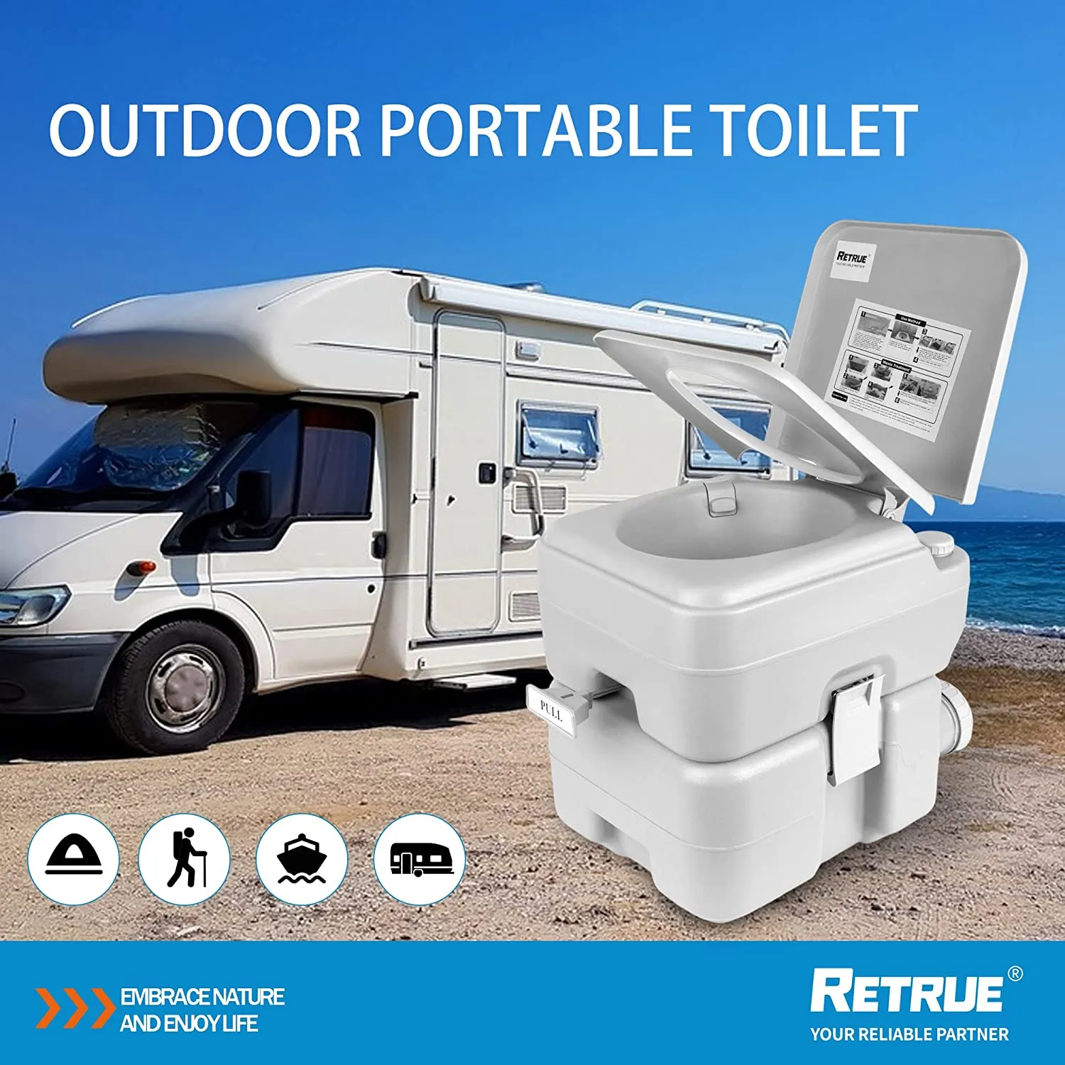 Portable Toilet Camping Porta Potty with brush