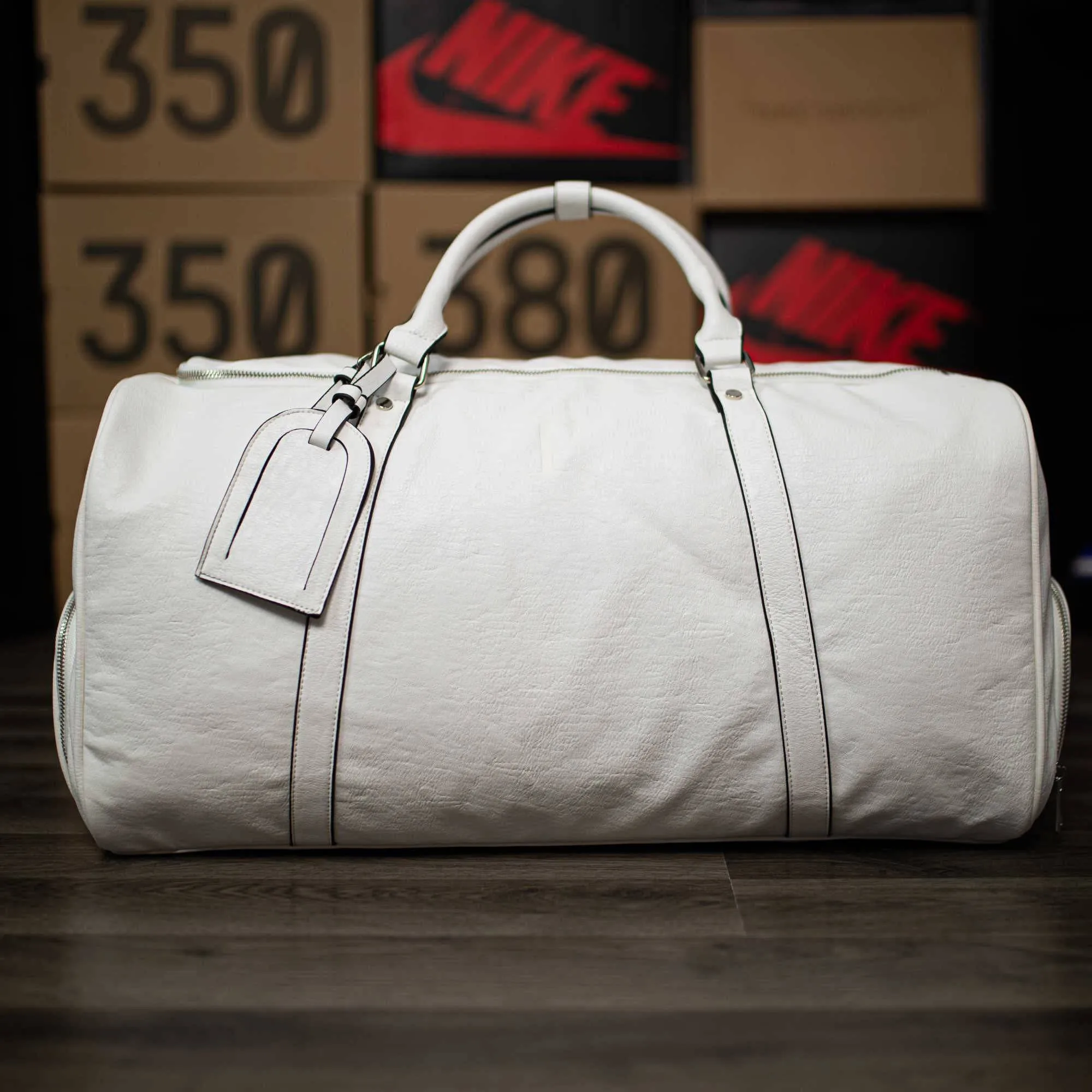 White Tumbled Leather 3 Bag Set