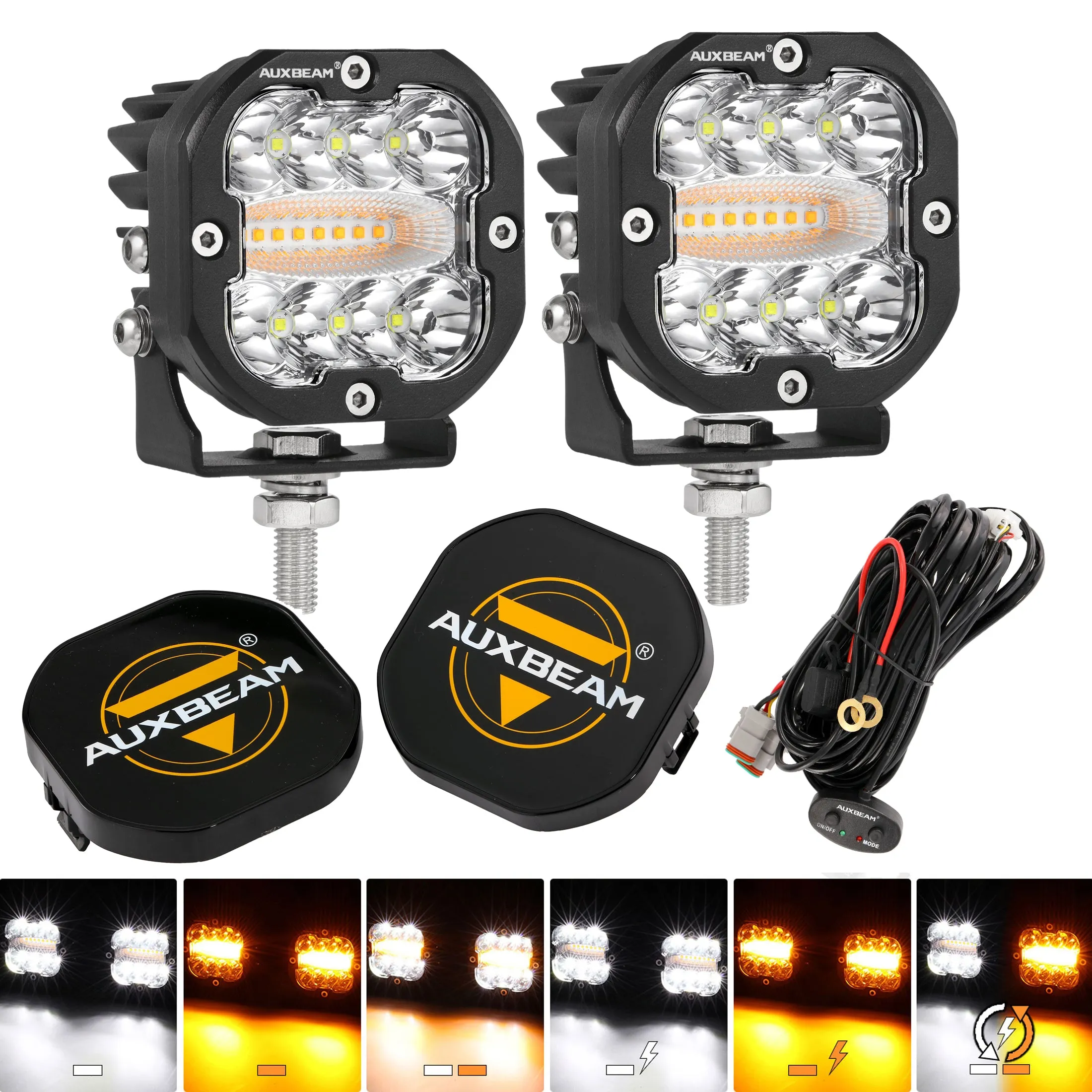 XP-ULTRA Series 3 INCH 96W 9600LM LED PODS 6 MODES WHITE AMBER FLASHING LED DRIVING LIGHTS