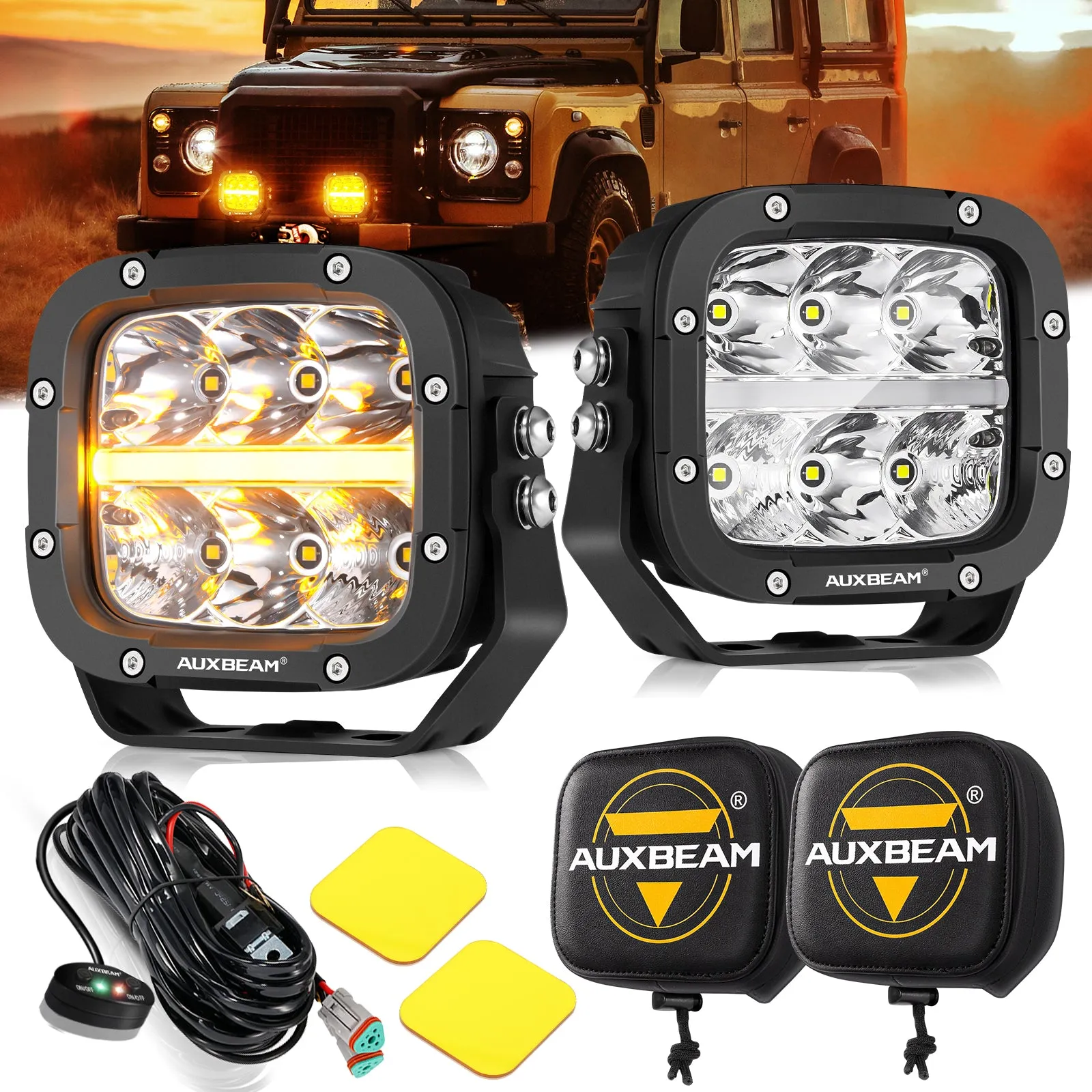 XP-ULTRA Series 5 Inch 132W 15600LM White/Amber LED Pods Driving Light with Amber DRL